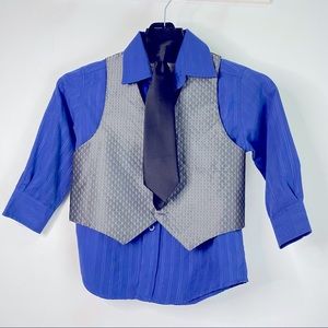 Boys Formal Long Sleeve Dress Shirt with matching Tie & Suit Vest Boys Size 4T